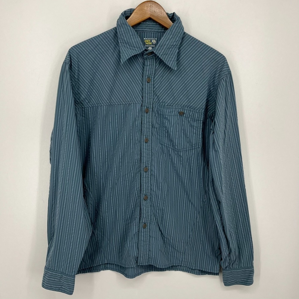 Mountain Hard Wear Long Sleeve Button Shirt Men's Size L‎ Blue Striped Hiking